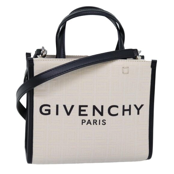 GIVENCHY Hand Bag Canvas 2way White Auth 73396A - Picture 1 of 11